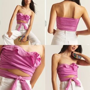 Anthropologie Women’s Pink Strapless (w detachable straps) Ruffled Wrap Top